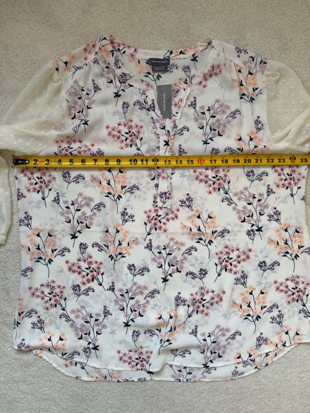 Van Heusen White Floral Swiss Dot Sleeve Blouse XXL New - Picture 8 of 9